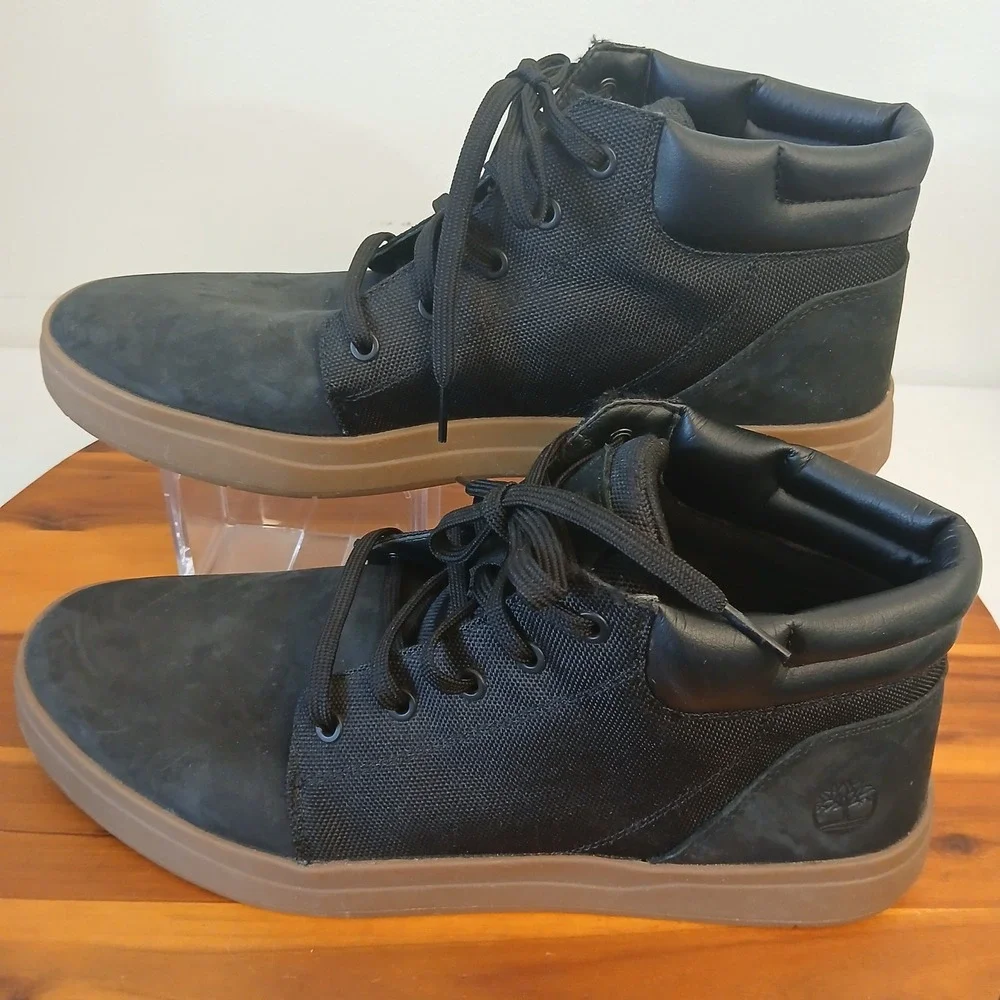 Timberland Davis Square Chukka Boots Mens 11.5 Black Leather Canvas High Top